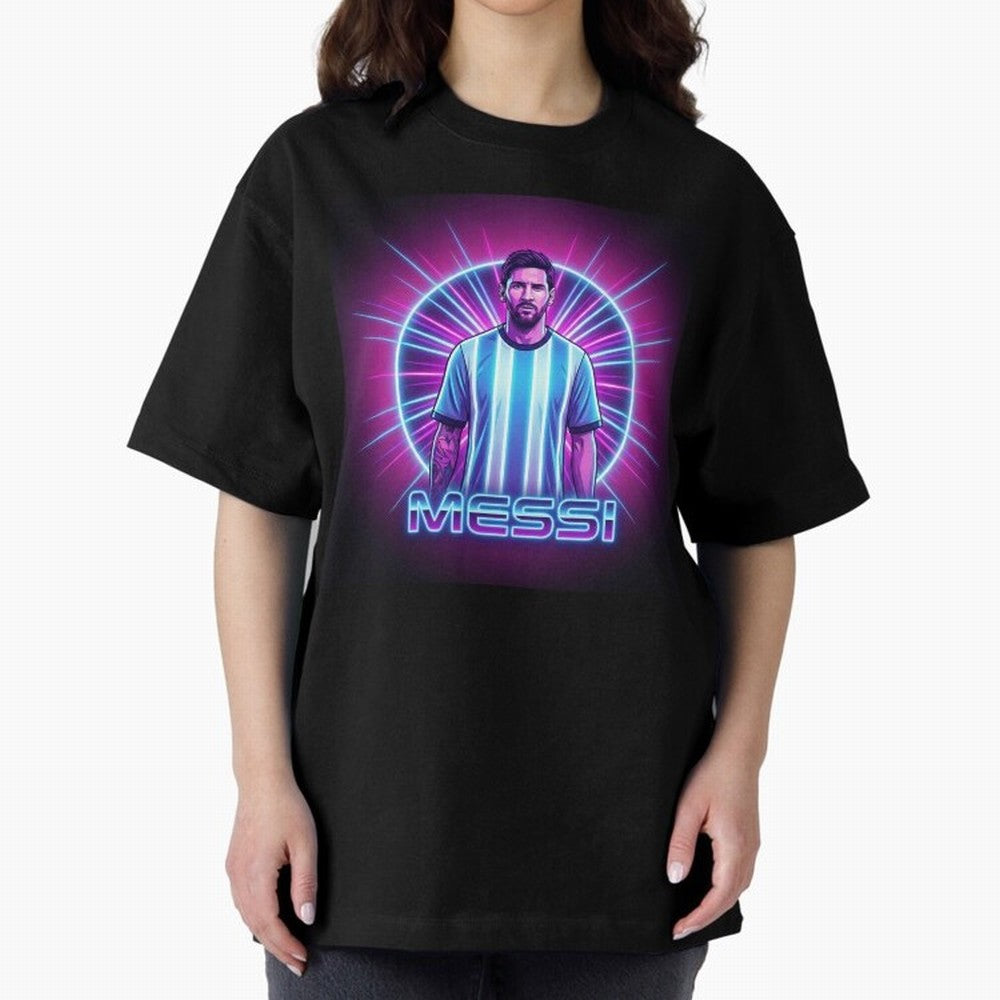 ?Argentina Football Legend Messi Cyberpunk Retro Futurist Design (Version 4) Classic T-Shirt Celebrate the Magic of FIFA World Cup 2026 USA Canada Mexico Connected to Neymar, Haaland and Cristiano Ronaldo, Portugal, Spain and Germany Energy,