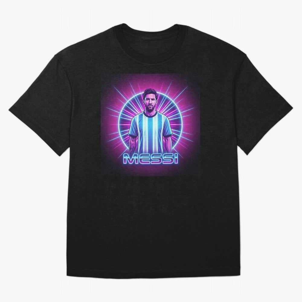 ?Argentina Football Legend Messi Cyberpunk Retro Futurist Design (Version 4) Classic T-Shirt Celebrate the Magic of FIFA World Cup 2026 USA Canada Mexico Connected to Neymar, Haaland and Cristiano Ronaldo, Portugal, Spain and Germany Energy,