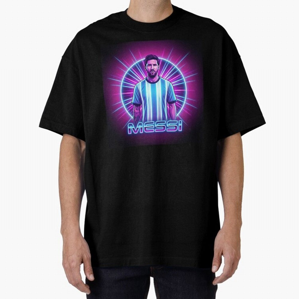 ?Argentina Football Legend Messi Cyberpunk Retro Futurist Design (Version 4) Classic T-Shirt Celebrate the Magic of FIFA World Cup 2026 USA Canada Mexico Connected to Neymar, Haaland and Cristiano Ronaldo, Portugal, Spain and Germany Energy,