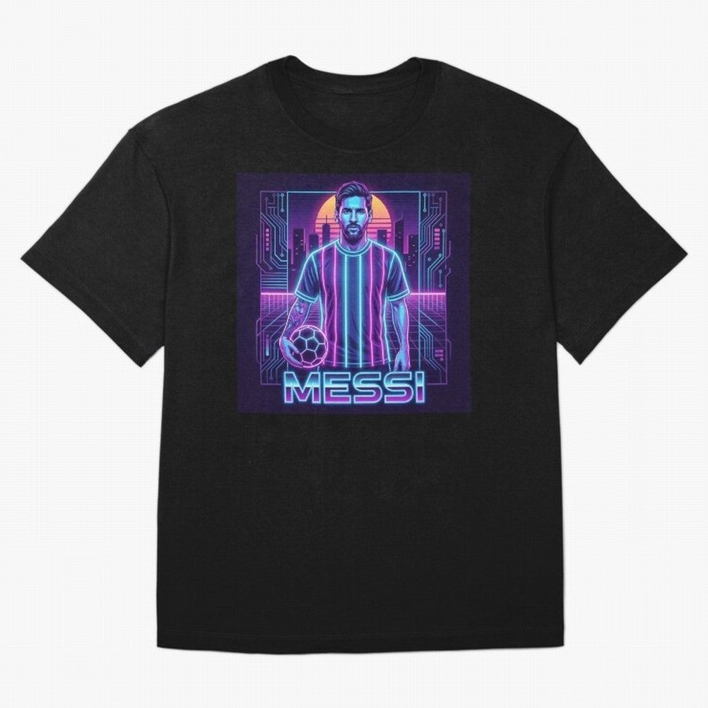 ?Argentina Football Legend Messi Cyberpunk Retro Futurist Design (Version 3) Classic T-Shirt Celebrate National Team Dreams in FIFA World Cup 2026 Group Stage Spirit, with Netherlands, CR7 and Messi, Supporter Pride, Iconic Celebrations, Legendary