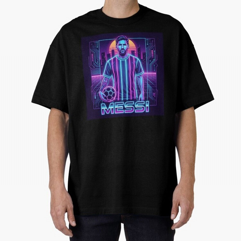 ?Argentina Football Legend Messi Cyberpunk Retro Futurist Design (Version 3) Classic T-Shirt Celebrate National Team Dreams in FIFA World Cup 2026 Group Stage Spirit, with Netherlands, CR7 and Messi, Supporter Pride, Iconic Celebrations, Legendary