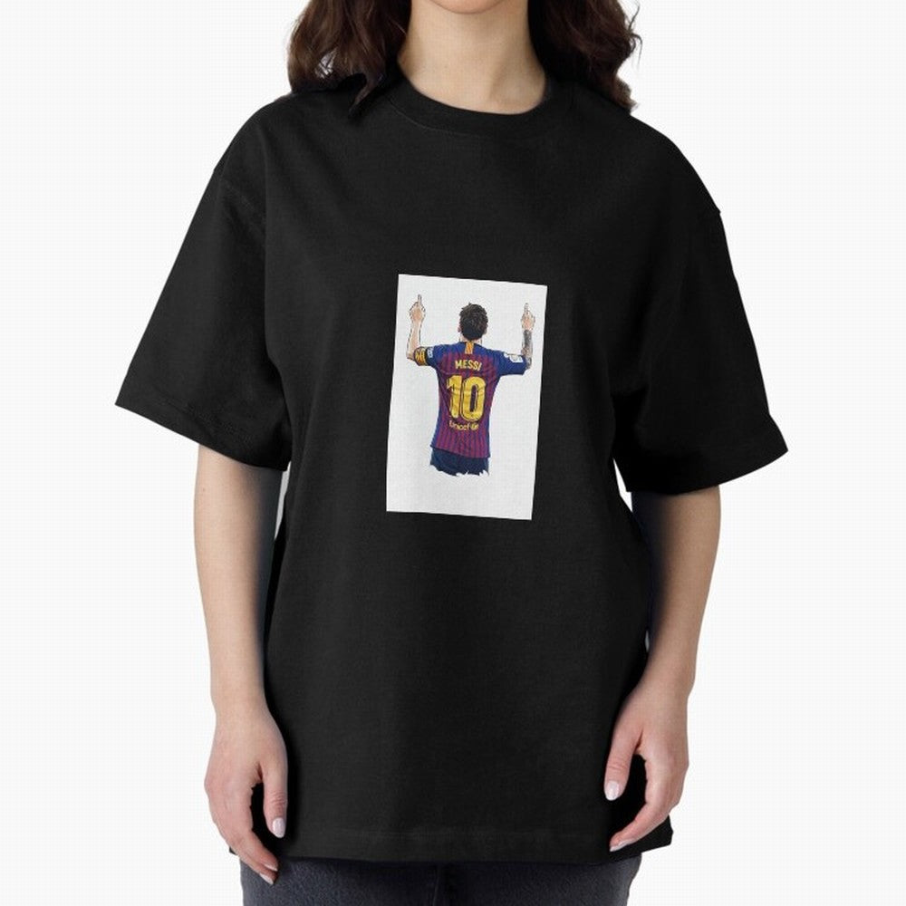 Lionel Messi Celebration Outline Barcelona FC Oversized T-Shirt Make Every Match About FIFA World Cup 2026 Group Stage for Fans of Neymar, Haaland and Cristiano Ronaldo and Argentina, Bringing Classic Soccer Heritage, Championship Pressure, Fan