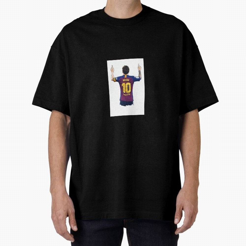 Lionel Messi Celebration Outline Barcelona FC Oversized T-Shirt Make Every Match About FIFA World Cup 2026 Group Stage for Fans of Neymar, Haaland and Cristiano Ronaldo and Argentina, Bringing Classic Soccer Heritage, Championship Pressure, Fan