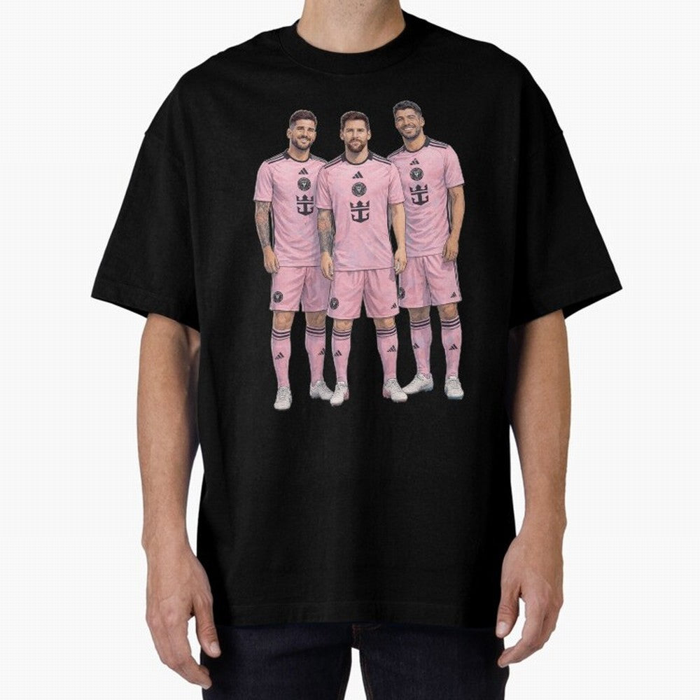Messi, De Paul and Suarez Inter Miami artistic style ¨C MLS Soccer Oversized T-Shirt Make Every Match About FIFA World Cup 2026 Spirit, Featuring Germany, Neymar, Haaland and Cristiano Ronaldo, Goal Celebration Energy, Supporter Heritage, Football