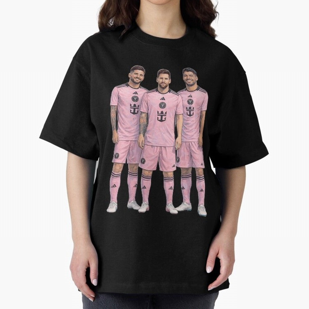 Messi, De Paul and Suarez Inter Miami artistic style ¨C MLS Soccer Oversized T-Shirt Make Every Match About FIFA World Cup 2026 Spirit, Featuring Germany, Neymar, Haaland and Cristiano Ronaldo, Goal Celebration Energy, Supporter Heritage, Football