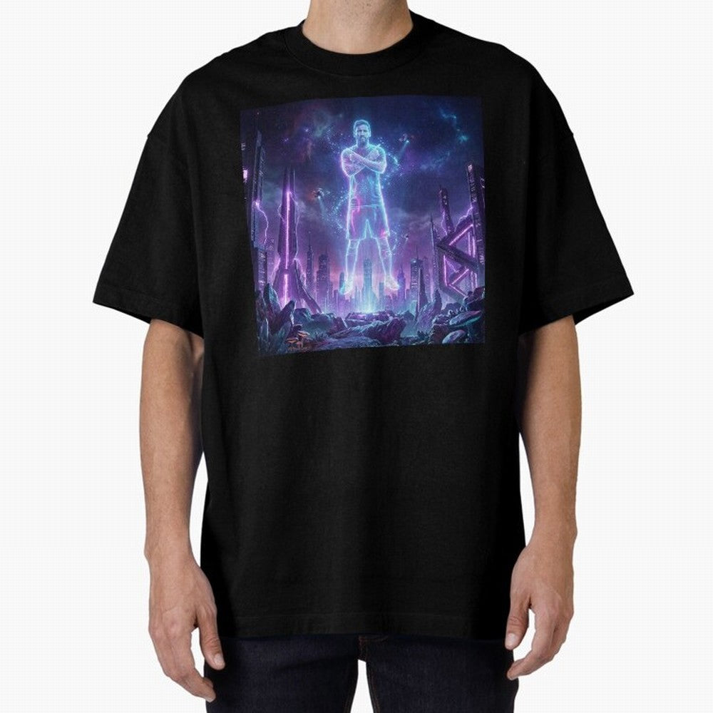 Lionel Messi (GOAT) Hologram in Futuristic Cyberpunk City Classic T-Shirt Celebrate National Team Dreams in FIFA World Cup 2026 Group Stage for Fans of Messi and Germany, Bringing Soccer Culture, Superstar Moments, National Team Dreams and