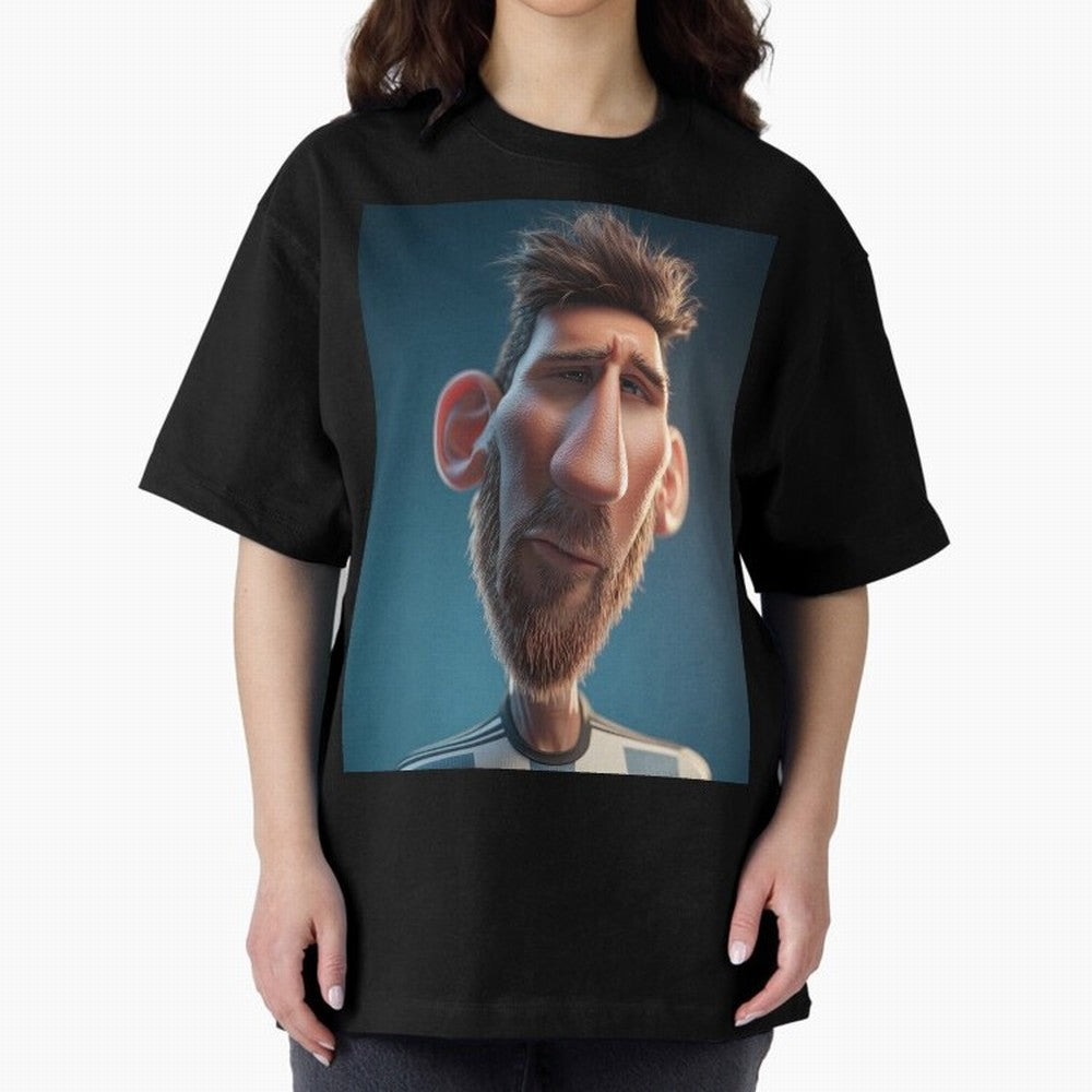 Lionel Messi Funny Soccer Cartoon Football Star Oversized T-Shirt Feel International Energy from Global Football Passion for FIFA World Cup 2026, Connected to CR7, Argentina, France and Brazil, Classic Soccer Heritage, Championship Pressure, Fan
