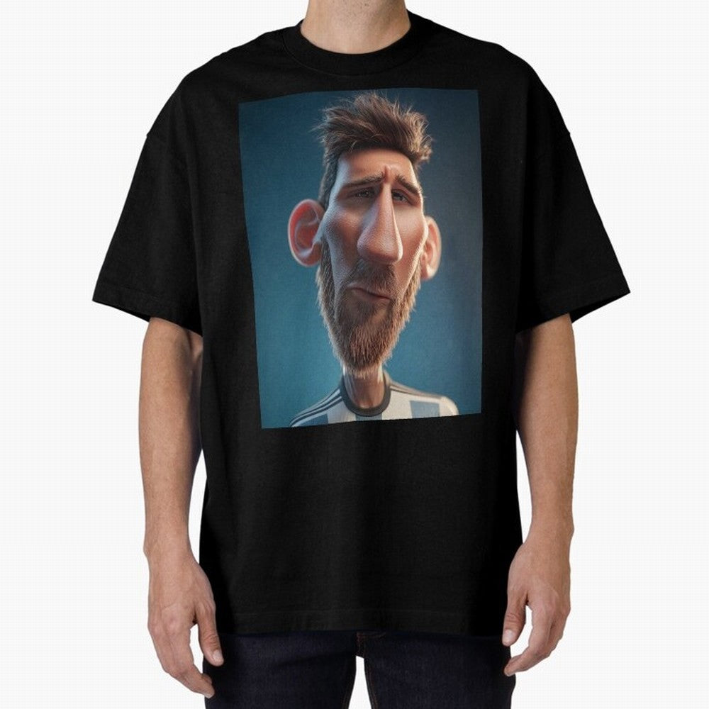 Lionel Messi Funny Soccer Cartoon Football Star Oversized T-Shirt Feel International Energy from Global Football Passion for FIFA World Cup 2026, Connected to CR7, Argentina, France and Brazil, Classic Soccer Heritage, Championship Pressure, Fan