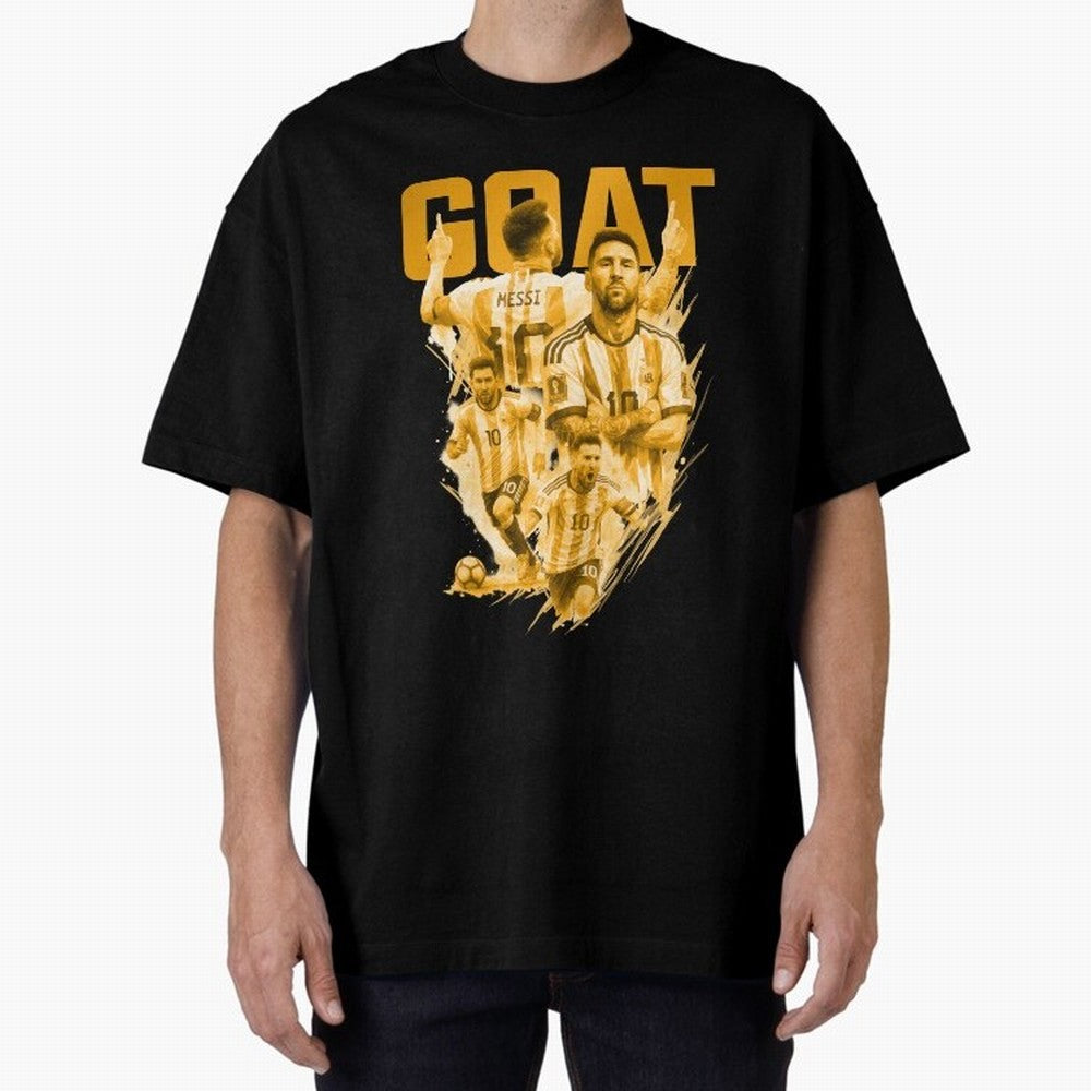 GOLD GOAT Lionel Messi watercolor illustration Oversized T-Shirt Follow FIFA World Cup 2026 Group Stage Featuring Cristiano Ronaldo, Haaland and CR7, Portugal, Spain and Germany Energy, Sports Nostalgia, International Competition, Famous Players