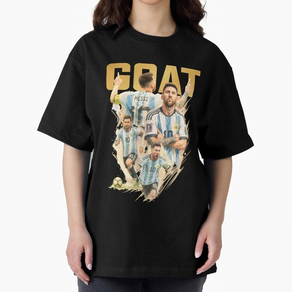 GOAT Lionel Messi watercolor illustration Oversized T-Shirt Create Global Football Passion for FIFA World Cup 2026 Group Stage, Celebrating Messi, Argentina, France and Brazil, Sports Nostalgia, International Competition, Famous Players and