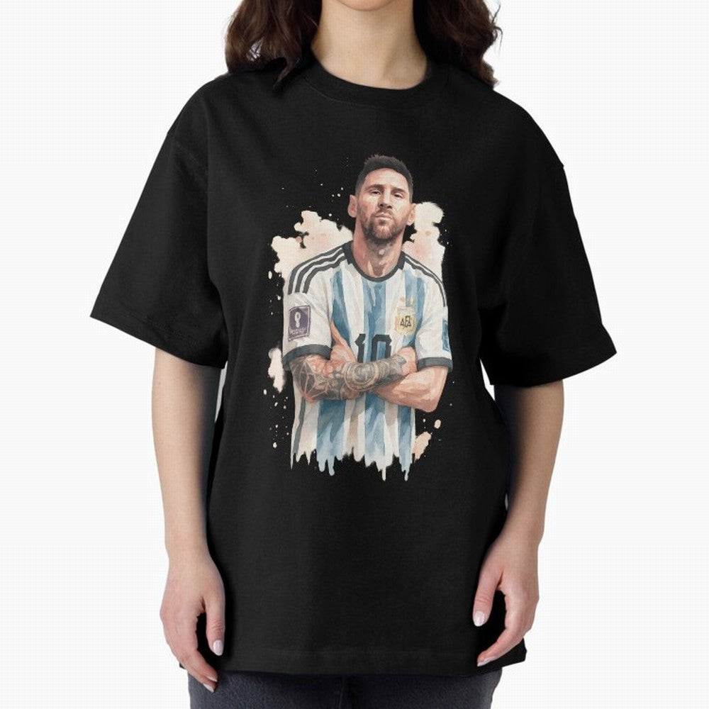 Lionel Messi watercolor illustration Classic T-Shirt Share Global Football Passion for FIFA World Cup 2026 Group Stage, Celebrating Mbappe and Neymar, England, France and Netherlands, Sports Nostalgia, International Competition, Famous Players and