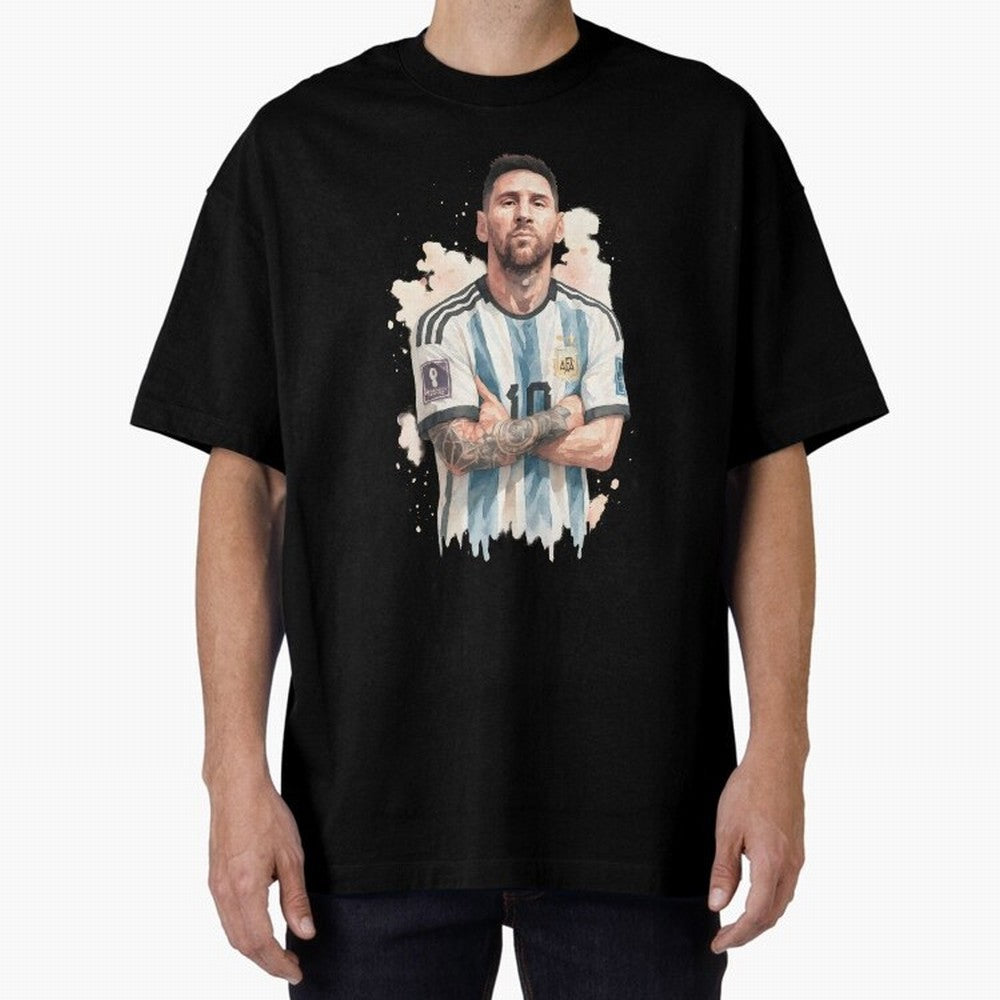Lionel Messi watercolor illustration Classic T-Shirt Share Global Football Passion for FIFA World Cup 2026 Group Stage, Celebrating Mbappe and Neymar, England, France and Netherlands, Sports Nostalgia, International Competition, Famous Players and