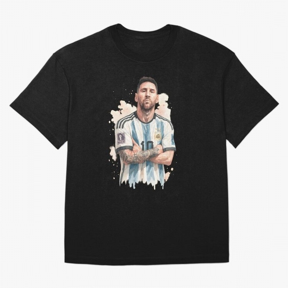 Lionel Messi watercolor illustration Classic T-Shirt Share Global Football Passion for FIFA World Cup 2026 Group Stage, Celebrating Mbappe and Neymar, England, France and Netherlands, Sports Nostalgia, International Competition, Famous Players and