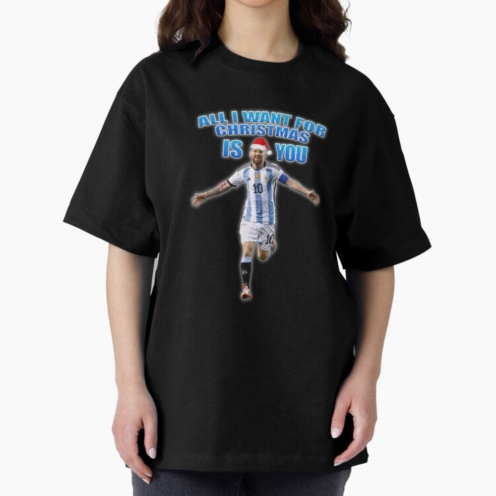 Lionel Messi Christmas Santa Claus Football Gift Oversized T-Shirt Follow FIFA World Cup 2026 Group Stage for Fans of Messi and Spain and Netherlands, Bringing Stadium Memories, Football Loyalty, International Chants and Championship Tradition;