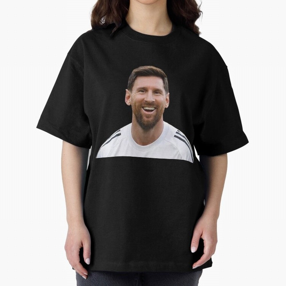 Lionel Messi smiling Oversized T-Shirt Show Fan Pride Across FIFA World Cup 2026 USA Canada Mexico Driven by Neymar, Portugal, Spain and Germany Energy, Stadium Chants, National Pride, Trophy Dreams and Unforgettable Football Memories; Perfect for