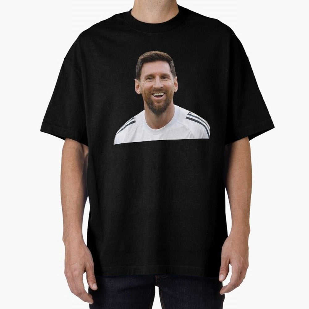 Lionel Messi smiling Oversized T-Shirt Show Fan Pride Across FIFA World Cup 2026 USA Canada Mexico Driven by Neymar, Portugal, Spain and Germany Energy, Stadium Chants, National Pride, Trophy Dreams and Unforgettable Football Memories; Perfect for