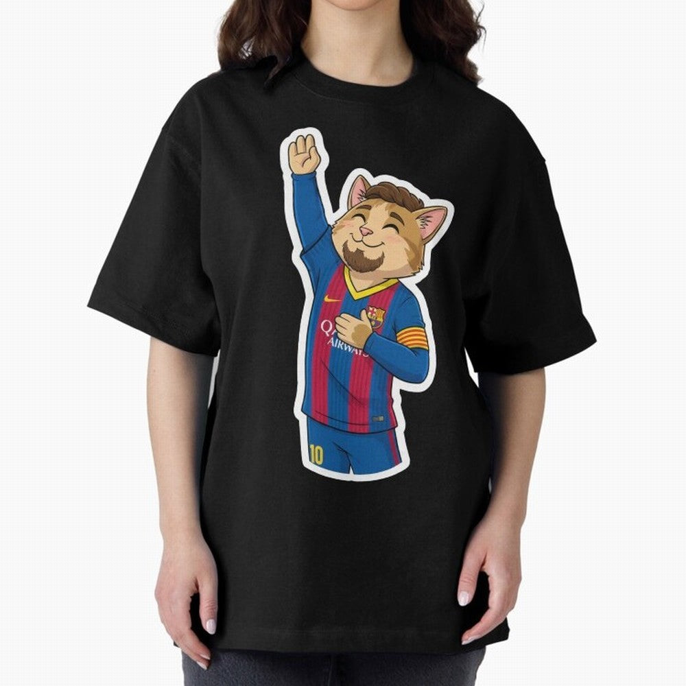 Fcb - Fc Barcelona | Cute Cat Messi with Jersey Barcelona Oversized T-Shirt Fuel Match Day Hype around FIFA World Cup 2026 USA Canada Mexico, Neymar, Spain and Netherlands, Sports Nostalgia, International Competition, Famous Players and