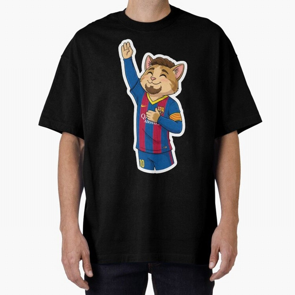 Fcb - Fc Barcelona | Cute Cat Messi with Jersey Barcelona Oversized T-Shirt Fuel Match Day Hype around FIFA World Cup 2026 USA Canada Mexico, Neymar, Spain and Netherlands, Sports Nostalgia, International Competition, Famous Players and