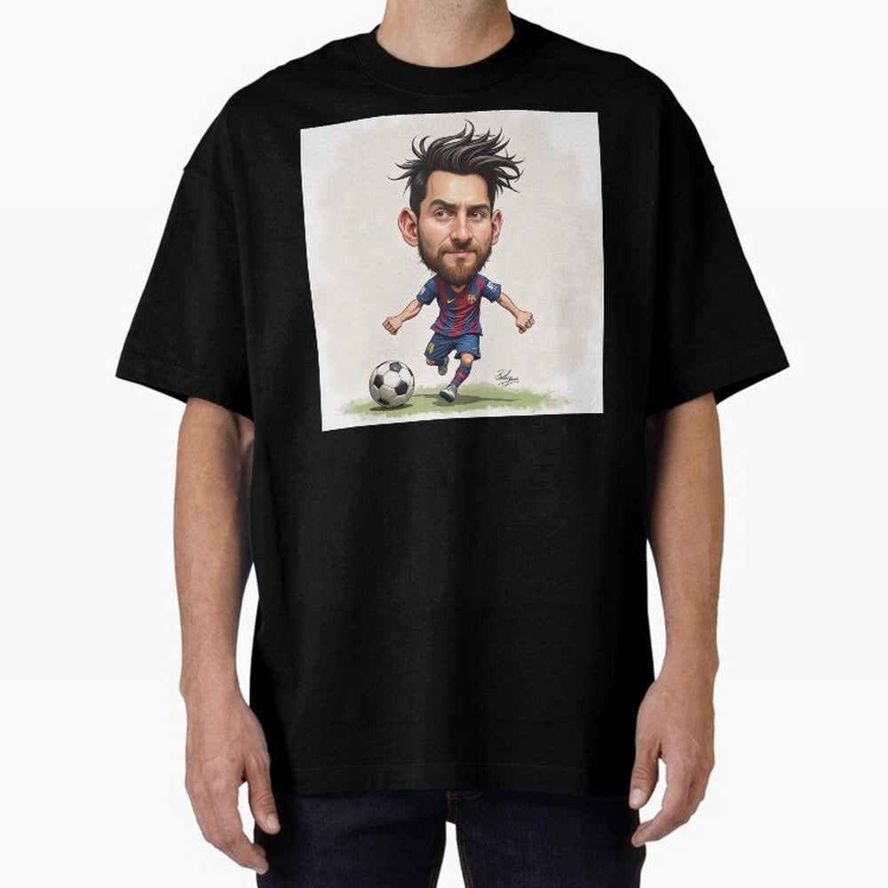 The Little Magician ¨C Caricature of Lionel Messi Oversized T-Shirt Keep the Match Day Mood of FIFA World Cup 2026 Spirit, Filled with Portugal, Spain and Germany, Cristiano Ronaldo, Haaland and CR7, Game Day Rituals, Football Legends, Country