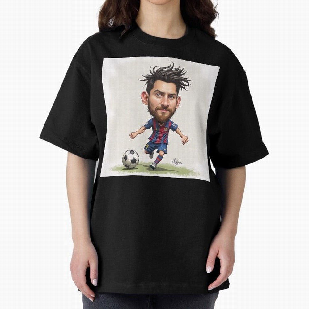 The Little Magician ¨C Caricature of Lionel Messi Oversized T-Shirt Keep the Match Day Mood of FIFA World Cup 2026 Spirit, Filled with Portugal, Spain and Germany, Cristiano Ronaldo, Haaland and CR7, Game Day Rituals, Football Legends, Country