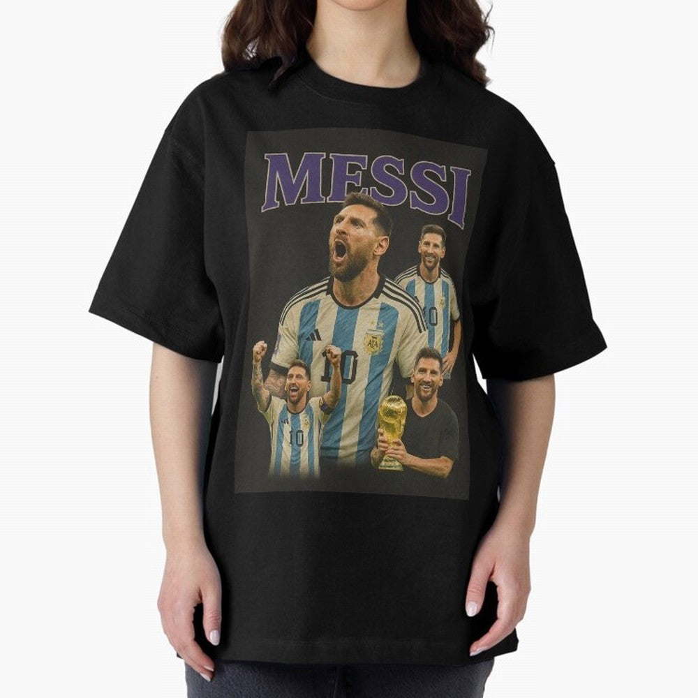 Lionel Messi Retro T-Shirt | 90s Football GOAT Collage Tee Boxy T-Shirt Experience FIFA World Cup 2026 Spirit, Driven by Portugal, Mbappe and Neymar, Retro Football Energy, Iconic Rivalries, Trophy Chase Drama and Stadium Atmosphere; Ideal for Fans