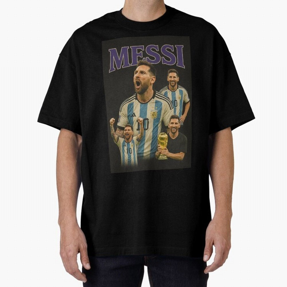 Lionel Messi Retro T-Shirt | 90s Football GOAT Collage Tee Boxy T-Shirt Experience FIFA World Cup 2026 Spirit, Driven by Portugal, Mbappe and Neymar, Retro Football Energy, Iconic Rivalries, Trophy Chase Drama and Stadium Atmosphere; Ideal for Fans
