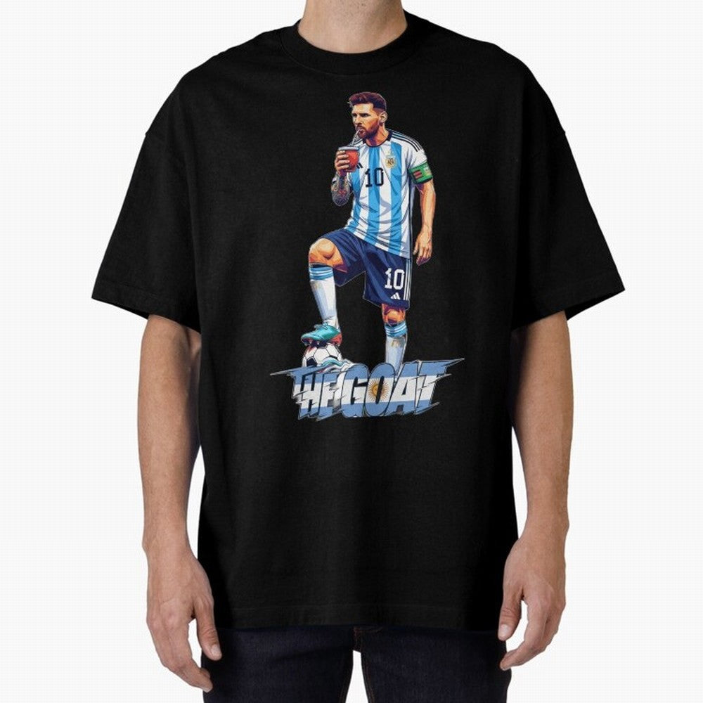 Messi Illustrated Style Drinking Mate ¨C Unique Design by The Goat Classic T-Shirt Join the Countdown to FIFA World Cup 2026 Group Stage Spirit, with Brazil, Messi, Neymar and Mbappe, Retro Football Energy, Iconic Rivalries, Trophy Chase Drama and