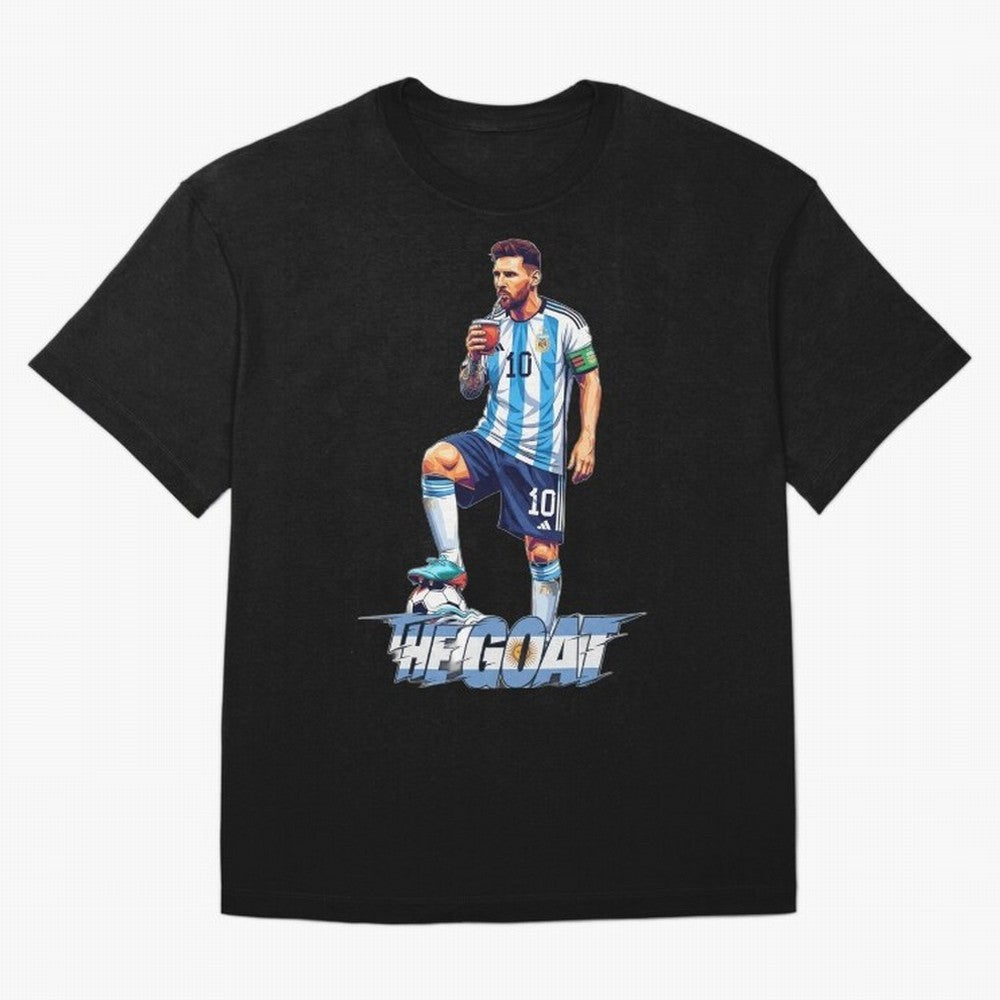 Messi Illustrated Style Drinking Mate ¨C Unique Design by The Goat Classic T-Shirt Join the Countdown to FIFA World Cup 2026 Group Stage Spirit, with Brazil, Messi, Neymar and Mbappe, Retro Football Energy, Iconic Rivalries, Trophy Chase Drama and