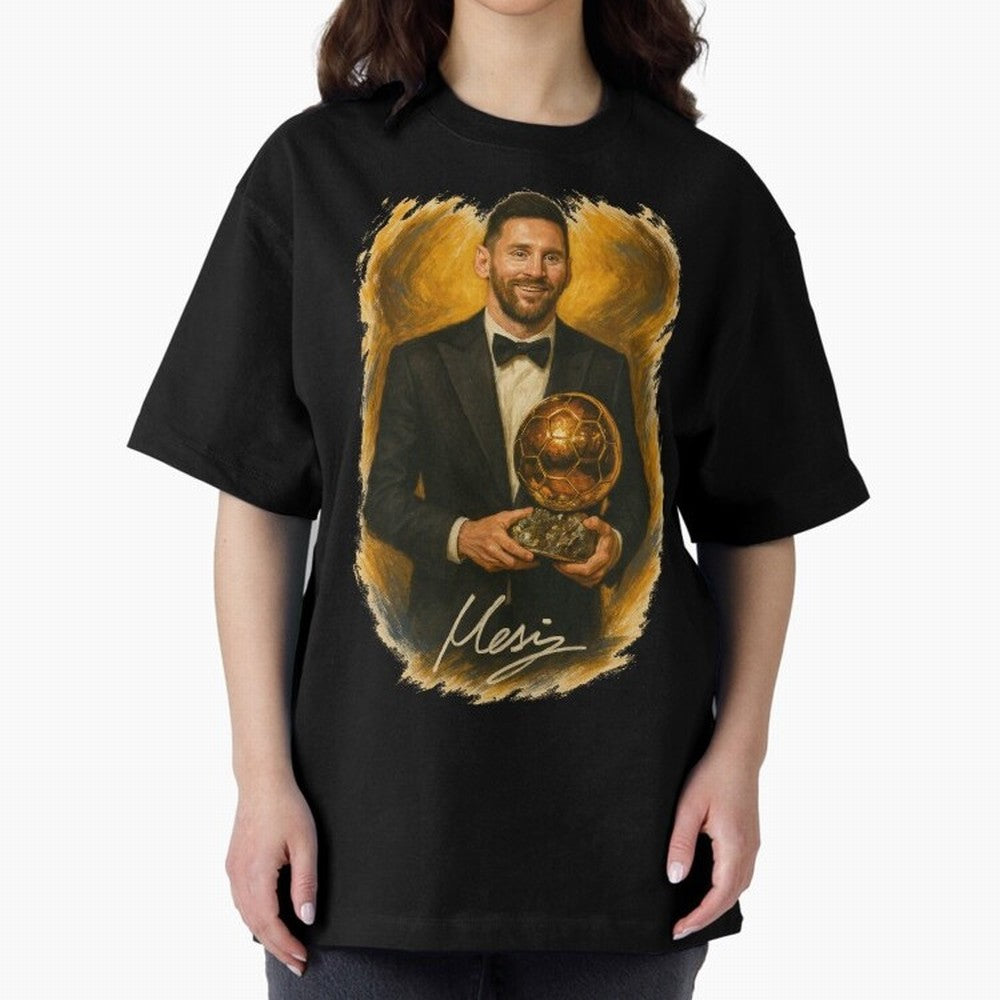Lionel Messi Ballon d'Or Portrait ¨C Football Legend in Tuxedo Holding Trophy Classic T-Shirt Celebrate Global Football Passion for FIFA World Cup 2026 USA Canada Mexico, Connected to Messi, England, France and Netherlands, Fan Favorite Moments,