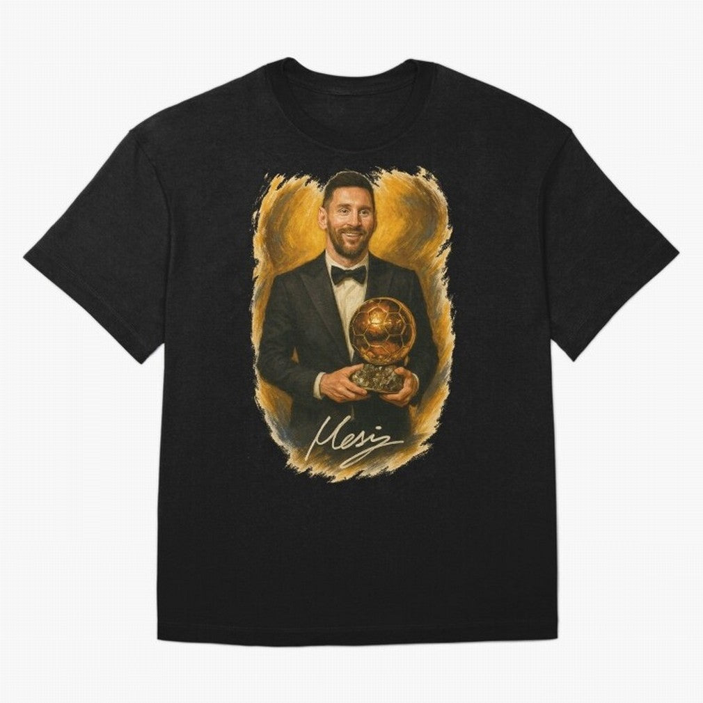 Lionel Messi Ballon d'Or Portrait ¨C Football Legend in Tuxedo Holding Trophy Classic T-Shirt Celebrate Global Football Passion for FIFA World Cup 2026 USA Canada Mexico, Connected to Messi, England, France and Netherlands, Fan Favorite Moments,