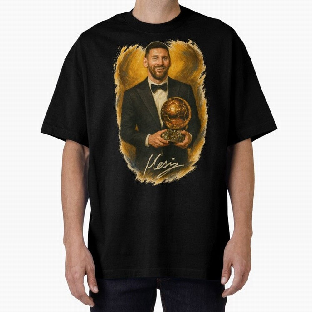 Lionel Messi Ballon d'Or Portrait ¨C Football Legend in Tuxedo Holding Trophy Classic T-Shirt Celebrate Global Football Passion for FIFA World Cup 2026 USA Canada Mexico, Connected to Messi, England, France and Netherlands, Fan Favorite Moments,