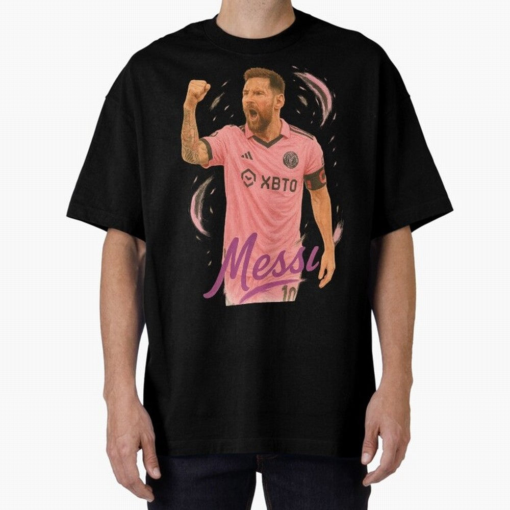 Lionel Messi Inter Miami Art ¨C Pink Jersey Football Icon Tribute	 Oversized T-Shirt Capture Match Day Hype around FIFA World Cup 2026 USA Canada Mexico, Cristiano Ronaldo, Brazil, Portugal and Argentina, Worldwide Fan Energy, Dramatic Goals,