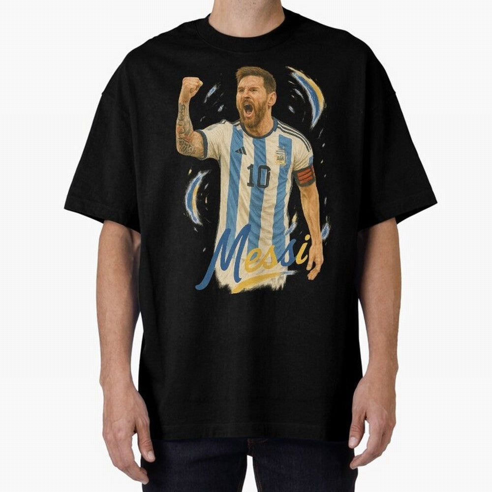 Lionel Messi Argentina Art ¨C Iconic World Cup Champion Tribute Design	 Oversized T-Shirt Get Ready for FIFA World Cup 2026 Group Stage for Fans of Mbappe and Neymar and Brazil, Portugal and Argentina, Bringing Supporter Pride, Iconic Celebrations,