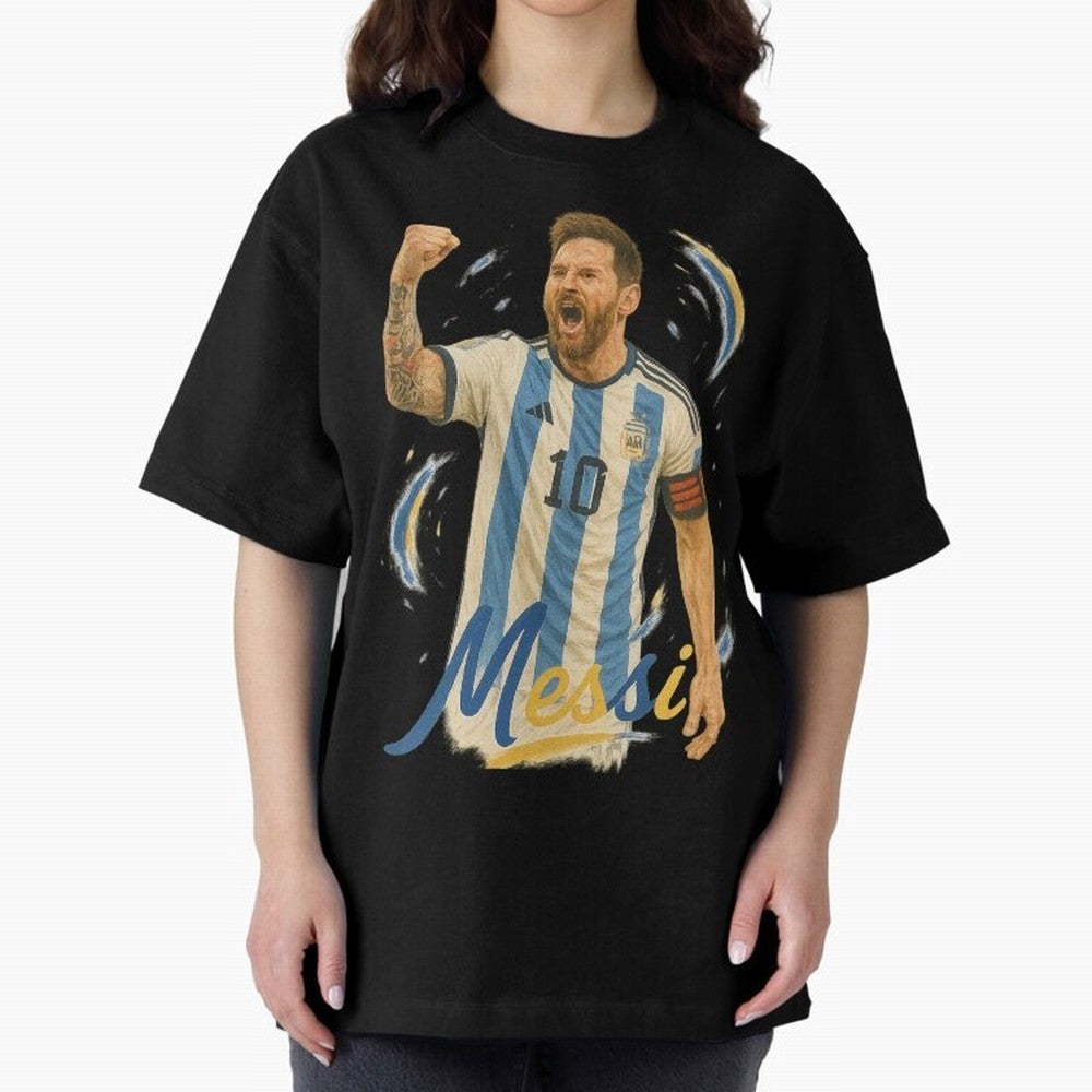 Lionel Messi Argentina Art ¨C Iconic World Cup Champion Tribute Design	 Oversized T-Shirt Get Ready for FIFA World Cup 2026 Group Stage for Fans of Mbappe and Neymar and Brazil, Portugal and Argentina, Bringing Supporter Pride, Iconic Celebrations,
