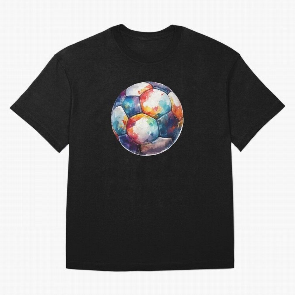 Football Soccer Ball Watercolor Illustration Drawing (Black BG) Oversized T-Shirt Make Every Match About FIFA World Cup 2026 Group Stage for Fans of Neymar, Haaland and Cristiano Ronaldo and Argentina, Bringing Classic Soccer Heritage, Championship