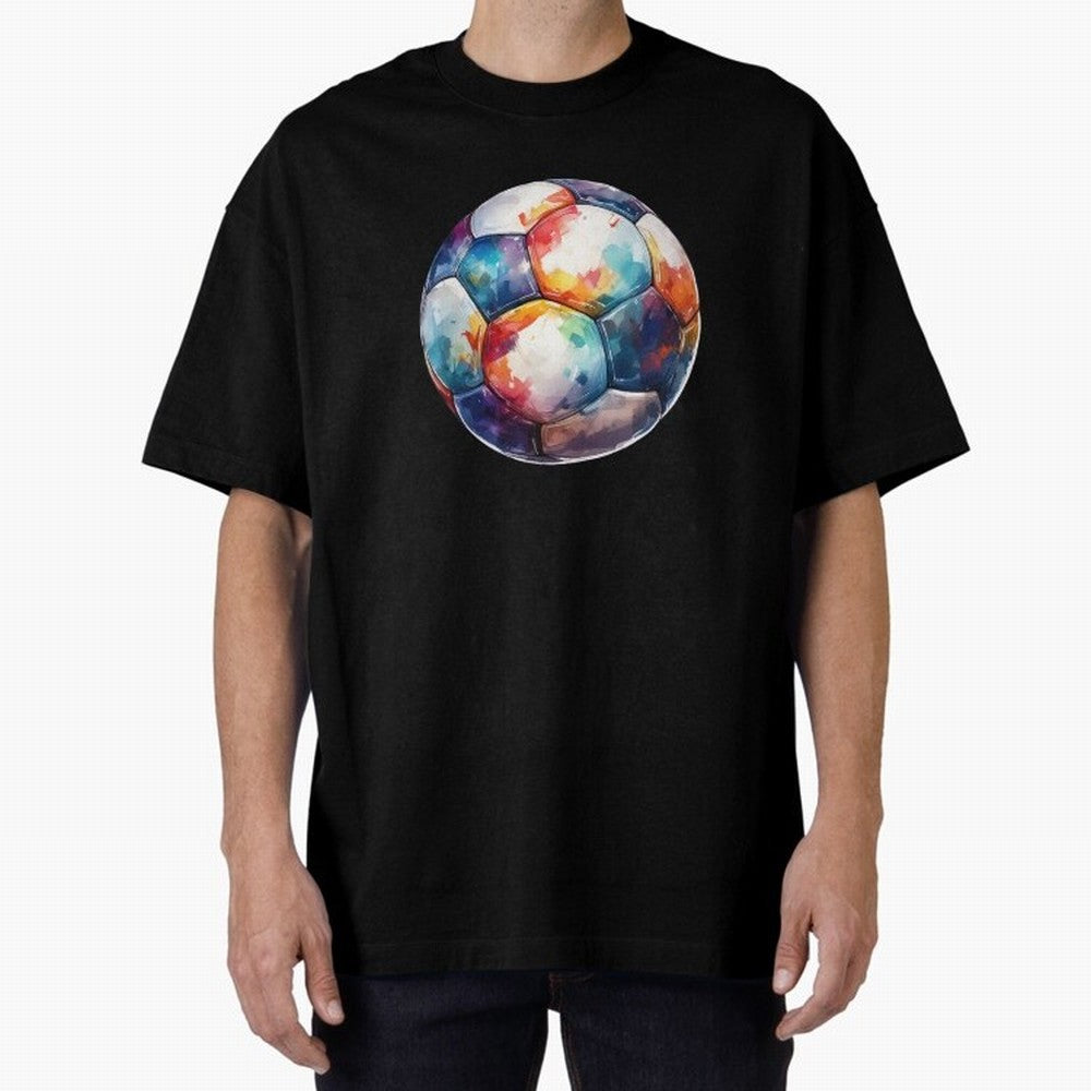Football Soccer Ball Watercolor Illustration Drawing (Black BG) Oversized T-Shirt Make Every Match About FIFA World Cup 2026 Group Stage for Fans of Neymar, Haaland and Cristiano Ronaldo and Argentina, Bringing Classic Soccer Heritage, Championship
