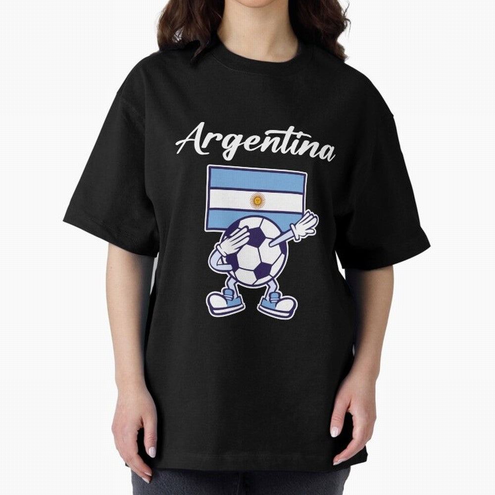 ARGENTINA - Dabbing Football Soccer Ball - ARGENTINA Oversized T-Shirt Show Your Love for FIFA World Cup 2026 USA Canada Mexico Spirit, Highlighting France and Portugal, Mbappe, Championship Spirit, Famous Goals, Roaring Crowds and International