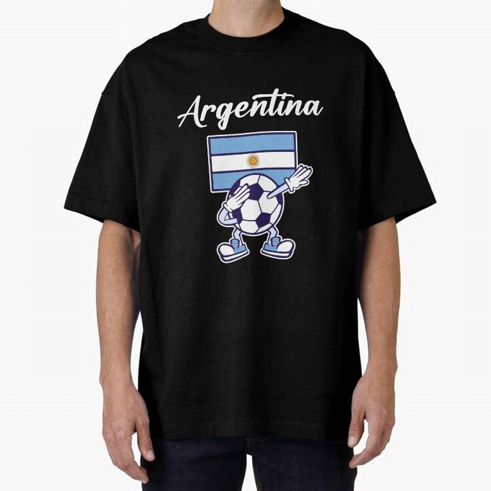 ARGENTINA - Dabbing Football Soccer Ball - ARGENTINA Oversized T-Shirt Show Your Love for FIFA World Cup 2026 USA Canada Mexico Spirit, Highlighting France and Portugal, Mbappe, Championship Spirit, Famous Goals, Roaring Crowds and International