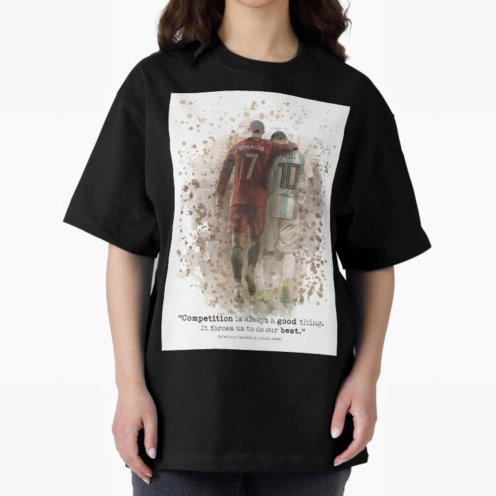 Cristiano Ronaldo Messi Soccer Quote Poster Oversized T-Shirt Follow FIFA World Cup 2026 USA Canada Mexico Spirit, with Portugal, CR7, Sports Nostalgia, International Competition, Famous Players and Unforgettable Victories; Perfect for People Who