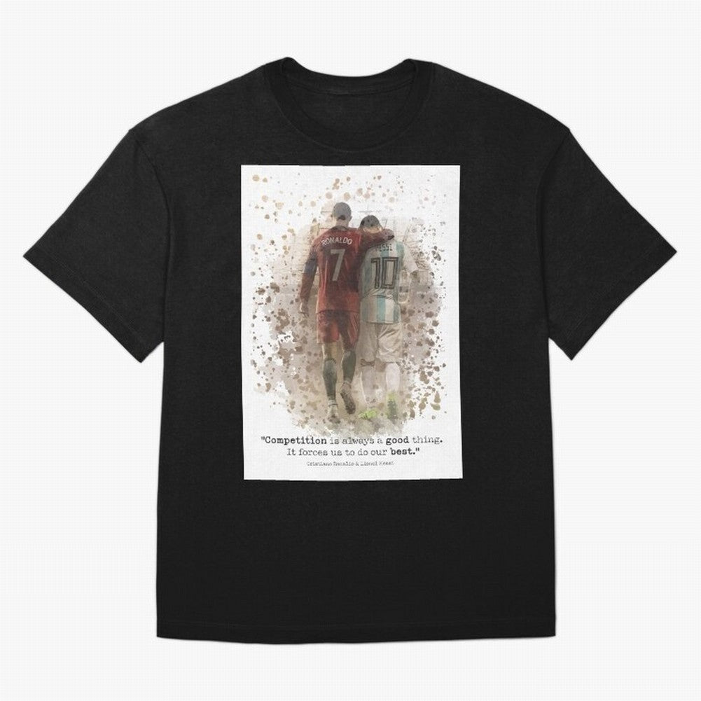 Cristiano Ronaldo Messi Soccer Quote Poster Oversized T-Shirt Follow FIFA World Cup 2026 USA Canada Mexico Spirit, with Portugal, CR7, Sports Nostalgia, International Competition, Famous Players and Unforgettable Victories; Perfect for People Who