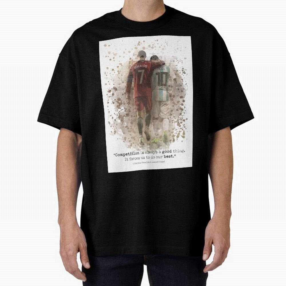 Cristiano Ronaldo Messi Soccer Quote Poster Oversized T-Shirt Follow FIFA World Cup 2026 USA Canada Mexico Spirit, with Portugal, CR7, Sports Nostalgia, International Competition, Famous Players and Unforgettable Victories; Perfect for People Who