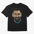 Messi Iconic Smile - Streetwear Style Portrait Premium T-Shirt Show Up for the Glory of Global Football Passion for FIFA World Cup 2026 USA Canada Mexico, Celebrating CR7, Portugal, Spain and Germany, Stadium Memories, Football Loyalty,