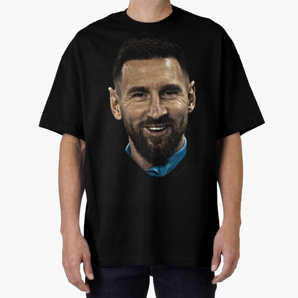 Messi Iconic Smile - Streetwear Style Portrait Premium T-Shirt Show Up for the Glory of Global Football Passion for FIFA World Cup 2026 USA Canada Mexico, Celebrating CR7, Portugal, Spain and Germany, Stadium Memories, Football Loyalty,