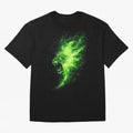 Neon Green Flame Lion ¨C Glowing Fire Roar Beast Graphic | Dark Aesthetic Streetwear Design Graphic T-Shirt Celebrate Rivalries and Pride in FIFA World Cup 2026 Group Stage for Fans of Haaland and Mbappe and Spain and Netherlands, Bringing Goal