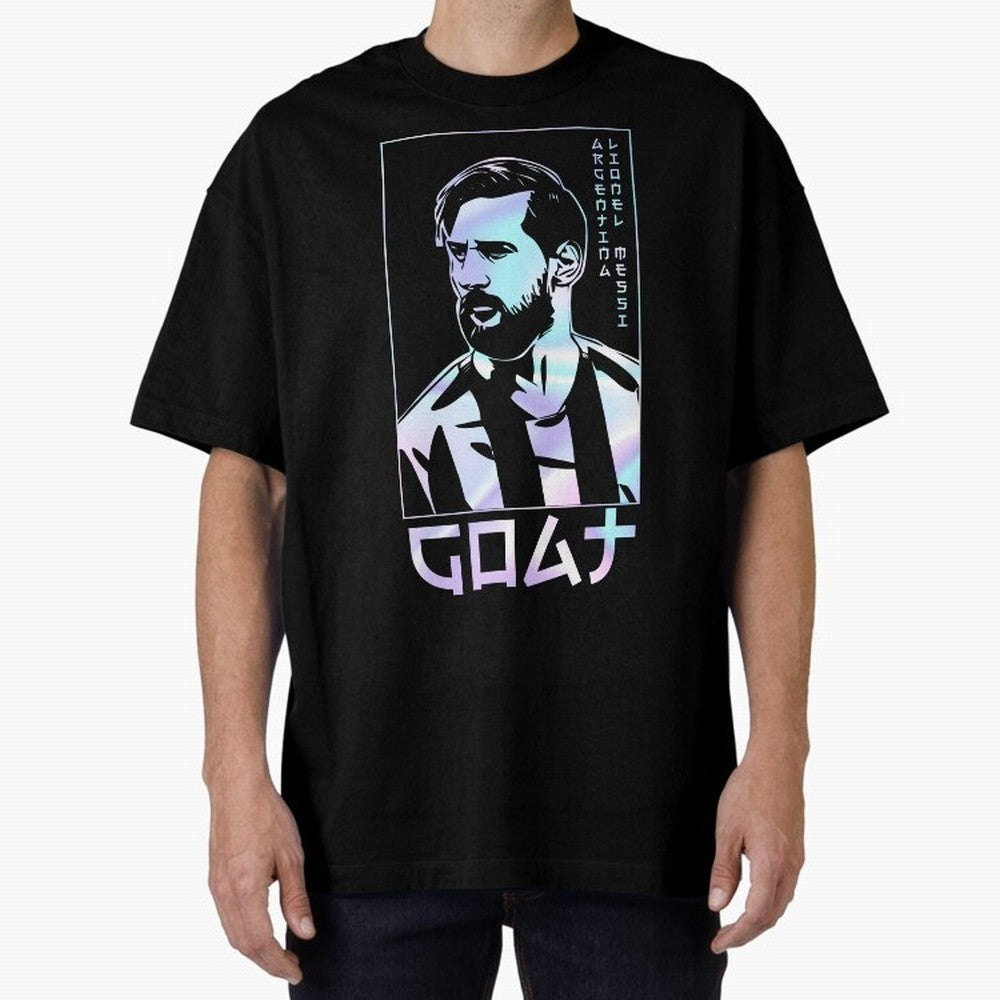Lionel Messi Holographic Style Portrait art illustration Premium T-Shirt Showcase FIFA World Cup 2026 USA Canada Mexico Spirit, Centered on Portugal, Spain and Germany, CR7 and Messi, Worldwide Fan Energy, Dramatic Goals, Stadium Lights and