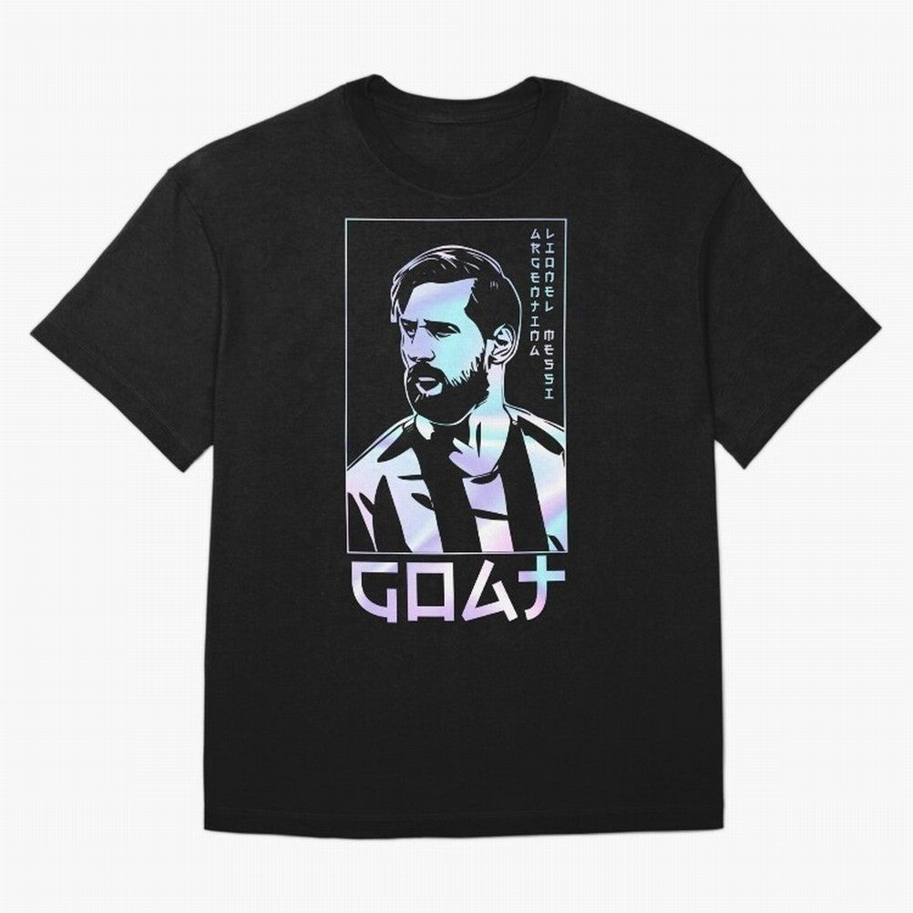 Lionel Messi Holographic Style Portrait art illustration Premium T-Shirt Showcase FIFA World Cup 2026 USA Canada Mexico Spirit, Centered on Portugal, Spain and Germany, CR7 and Messi, Worldwide Fan Energy, Dramatic Goals, Stadium Lights and