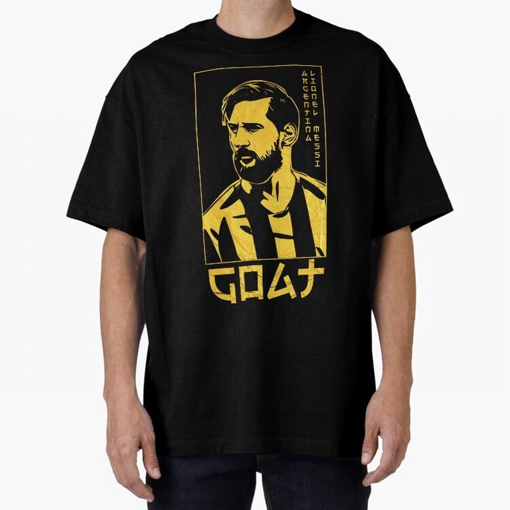 Lionel Messi Golden Style Portrait art illustration Premium T-Shirt Support Your Favorite Stars during FIFA World Cup 2026 Highlighting Cristiano Ronaldo, England, France and Netherlands Energy, Football Passion, Legendary Performances, Festival