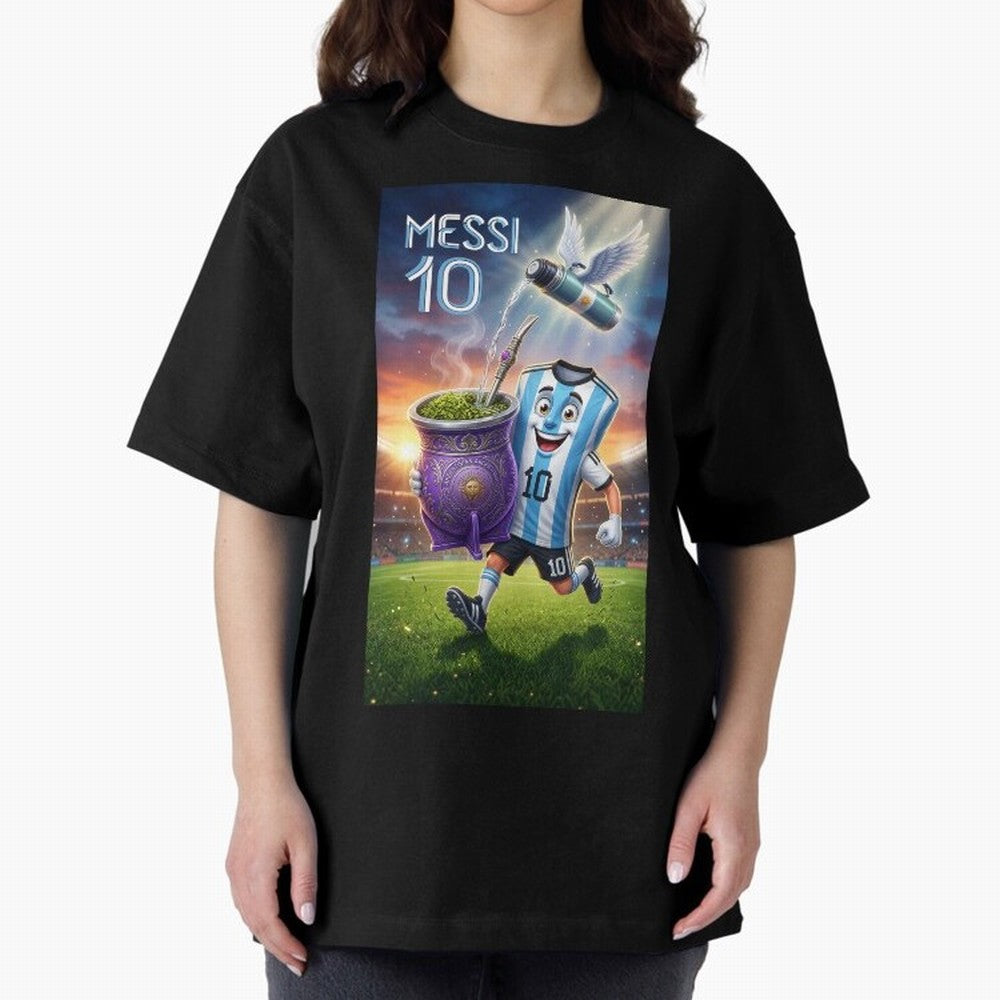 Messi 10 & Mate Magic ¨C The Soul of Argentine Football - Argentina Football Mate Mascot - Messi 10 Soccer Fan Art Oversized T-Shirt Carry the Dream of FIFA World Cup 2026 Group Stage Capturing Neymar, Brazil Energy, Worldwide Fan Energy, Dramatic