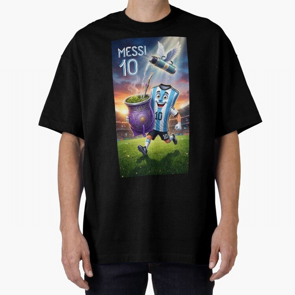 Messi 10 & Mate Magic ¨C The Soul of Argentine Football - Argentina Football Mate Mascot - Messi 10 Soccer Fan Art Oversized T-Shirt Carry the Dream of FIFA World Cup 2026 Group Stage Capturing Neymar, Brazil Energy, Worldwide Fan Energy, Dramatic