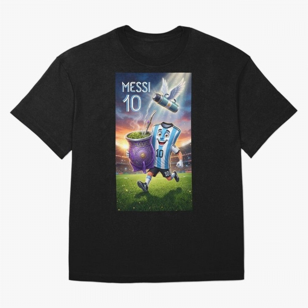 Messi 10 & Mate Magic ¨C The Soul of Argentine Football - Argentina Football Mate Mascot - Messi 10 Soccer Fan Art Oversized T-Shirt Carry the Dream of FIFA World Cup 2026 Group Stage Capturing Neymar, Brazil Energy, Worldwide Fan Energy, Dramatic